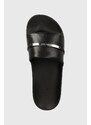 Pantofle Calvin Klein POOL SLIDE METAL BAR dámské, černá barva, HW0HW01980