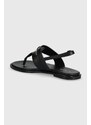 Kožené sandály Calvin Klein FLAT TP SANDAL METAL BAR LTH dámské, černá barva, HW0HW02031