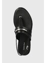 Kožené sandály Calvin Klein FLAT TP SANDAL METAL BAR LTH dámské, černá barva, HW0HW02031