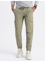 Ombre Clothing Pánské kalhoty JOGGERY s cargo kapsami na zip - khaki V1 OM-PAJO-0123