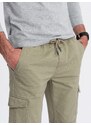 Ombre Clothing Pánské kalhoty JOGGERY s cargo kapsami na zip - khaki V1 OM-PAJO-0123