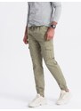 Ombre Clothing Pánské kalhoty JOGGERY s cargo kapsami na zip - khaki V1 OM-PAJO-0123