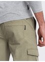 Ombre Clothing Pánské kalhoty JOGGERY s cargo kapsami na zip - khaki V1 OM-PAJO-0123