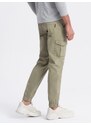 Ombre Clothing Pánské kalhoty JOGGERY s cargo kapsami na zip - khaki V1 OM-PAJO-0123