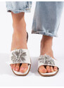 Shelvt Women's white flip-flops with embellishment