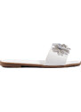 Shelvt Women's white flip-flops with embellishment