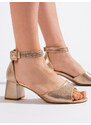 Luxusní dámské zlaté sandály na širokém podpatku