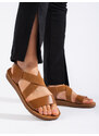 Krásné sandály dámské hnědé na plochém podpatku