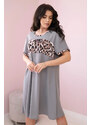 K-Fashion Šaty s leopardím potiskem šedý