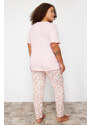 Trendyol Curve Pink Floral Pattern Knitted Pajamas Set