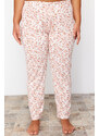 Trendyol Curve Pink Floral Pattern Knitted Pajamas Set