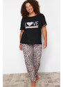 Trendyol Curve Black Leopard Patterned Knitted Pajamas Set