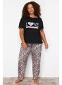 Trendyol Curve Black Leopard Patterned Knitted Pajamas Set