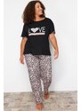 Trendyol Curve Black Leopard Patterned Knitted Pajamas Set