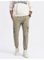 Ombre Clothing Pánské kalhoty JOGGER s cargo kapsami na zip - khaki V1 OM-PAJO-0125