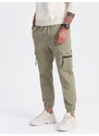 Ombre Clothing Pánské kalhoty JOGGER s cargo kapsami na zip - khaki V1 OM-PAJO-0125