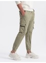 Ombre Clothing Pánské kalhoty JOGGER s cargo kapsami na zip - khaki V1 OM-PAJO-0125