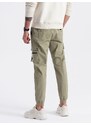 Ombre Clothing Pánské kalhoty JOGGER s cargo kapsami na zip - khaki V1 OM-PAJO-0125