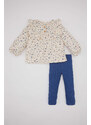 DEFACTO Baby Girl Floral Twill Shirt and Leggings 2 Piece Set