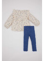 DEFACTO Baby Girl Floral Twill Shirt and Leggings 2 Piece Set