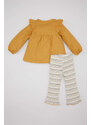 DEFACTO Baby Girl Long Sleeve Shirt Striped Leggings 2 Piece Set