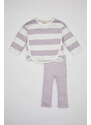 DEFACTO 2 piece Regular Fit Crew Neck Striped Knitted Set