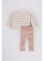 DEFACTO Baby Girl Striped Sweatshirt Leggings 2 Piece Set