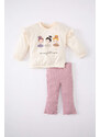 DEFACTO Baby Girl Ballerina Printed Cotton T-Shirt Leggings 2 Piece Set