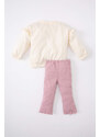 DEFACTO Baby Girl Ballerina Printed Cotton T-Shirt Leggings 2 Piece Set