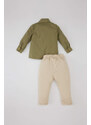 DEFACTO Baby Boy Long Sleeve Shirt Twill Trousers 2 Piece Set