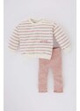 DEFACTO Baby Girl Striped Sweatshirt Leggings 2 Piece Set