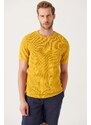 Avva Men's Mustard Textured Slim Fit Slim Fit Sweater T-shirt