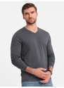 Ombre Clothing Pánské tričko s dlouhým rukávem bez potisku a výstřihem do V - grafitové V4 OM-LSBL-0108