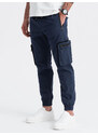 Ombre Clothing Pánské kalhoty JOGGER s cargo kapsami na zip - tmavě modré V5 OM-PAJO-0135