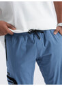 Ombre Clothing Pánské kalhoty JOGGER se stojáčkem a nákladovými kapsami na zip - modré V7 OM-PAJO-0135