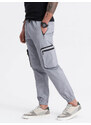 Ombre Clothing Pánské kalhoty JOGGER se stojáčkem a cargo kapsami na zip - světle šedé V8 OM-PAJO-0135