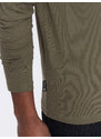 Ombre Clothing Pánské tričko s dlouhým rukávem a výstřihem do V - tmavě olivově zelené V2 OM-LSBL-0108