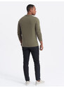 Ombre Clothing Pánské tričko s dlouhým rukávem a výstřihem do V - tmavě olivově zelené V2 OM-LSBL-0108