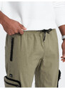 Ombre Clothing Pánské kalhoty JOGGER s cargo kapsami na zip - světle šedé V1 OM-PAJO-0135