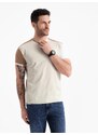 Ombre Clothing Pánské elastanové tričko s rukávy s límečkem - hnědé V1 OM-TSCT-0176