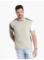 Ombre Clothing Pánské elastanové tričko s barevnými rukávy - zelené V5 OM-TSCT-0176