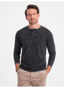 Ombre Men's wash henley longsleeve with raglan sleeves - black