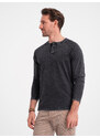 Ombre Men's wash henley longsleeve with raglan sleeves - black