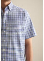 Pánská modrá nežehlivá kostkovaná košile s krátkým rukávem Seidensticker Regular fit
