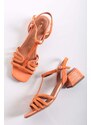 Tamaris Oranžové kožené sandály na hrubém podpatku 1-28223