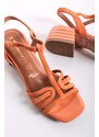 Tamaris Oranžové kožené sandály na hrubém podpatku 1-28223