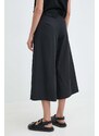 Bavlněné kalhoty Twinset černá barva, široké, high waist