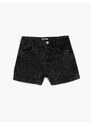 Koton Mini Denim Shorts Stone Printed Pocket Cotton