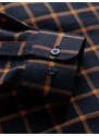 Ombre Clothing Pánská kostkovaná flanelová košile SLIM FIT - tmavě modrá a oranžová V1 OM-SHCS-0145