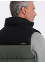 Ombre Clothing Pánská prošívaná bunda bez rukávů v kontrastních barvách - olivová V4 OM-JAVJ-0161